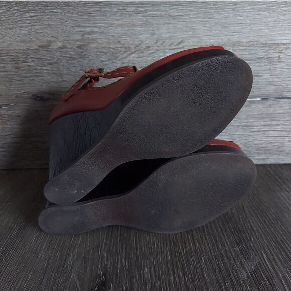 Red Linea Paolo Wedge Peep Toe Mary Janes Size 8 - Picture 7 of 7